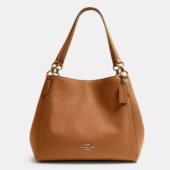 Coach Handbags - Coach-Hallie Camel tan Leather Shoulder Bag. Gold tone hardware. (M1980-F80268)